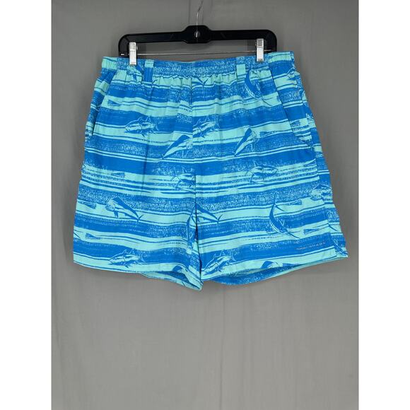 Columbia PFG Swim Trunks Men XL Blue Fish Print Omni Shade Mesh Lined Drawstring - Picture 1 of 8